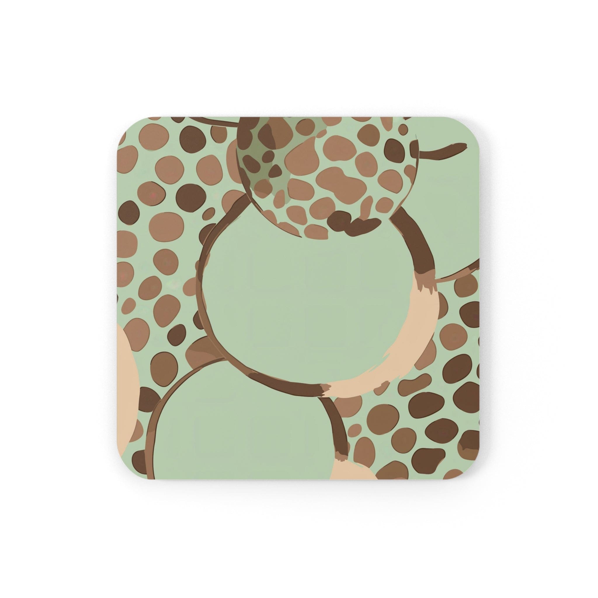 Coaster Set of 4 for Drinks Mint Green and Brown Spotted Illustration-0