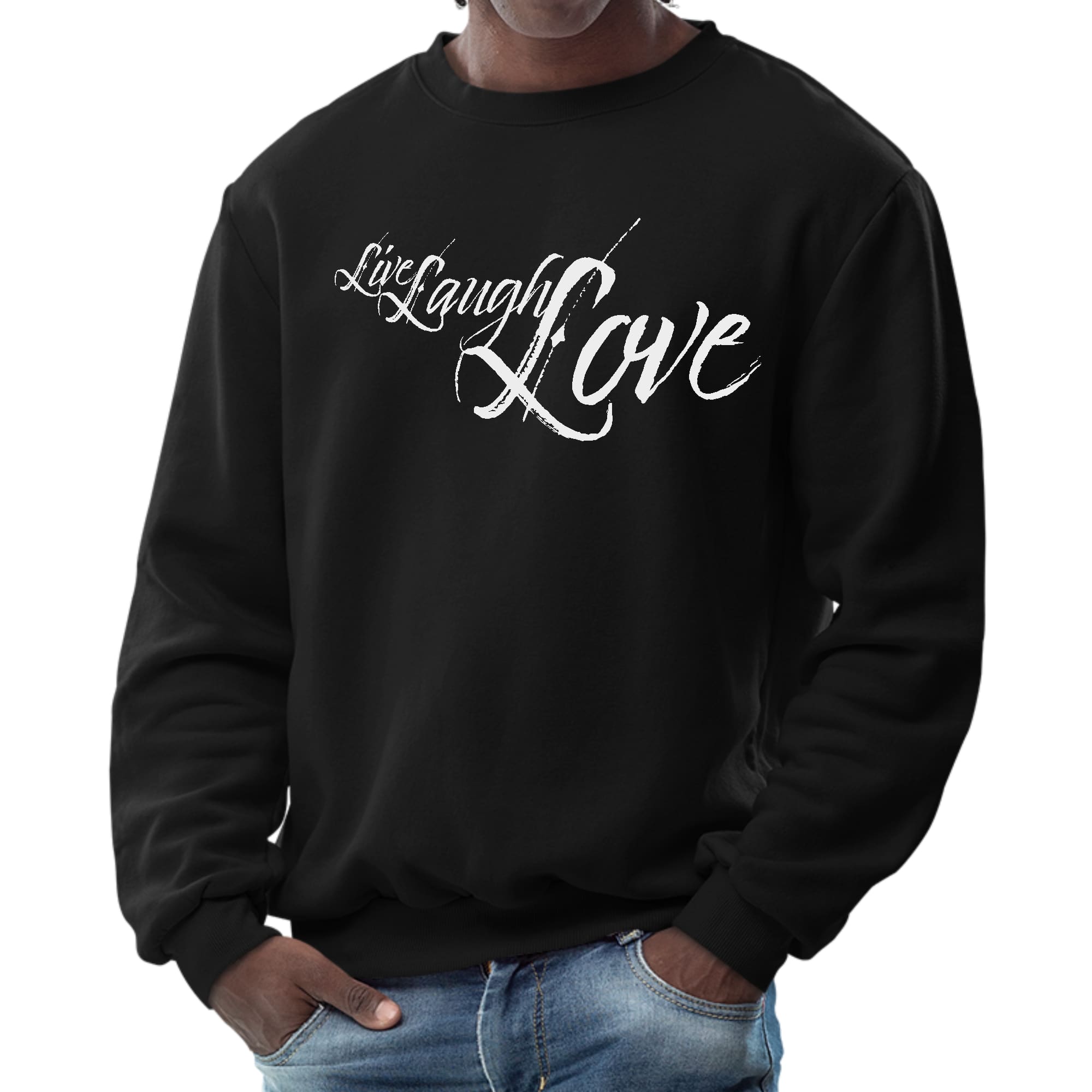 Mens Graphic Sweatshirt - Live Laugh Love Light Grey-0