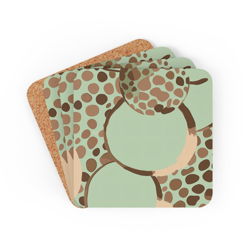 Coaster Set of 4 for Drinks Mint Green and Brown Spotted Illustration-4