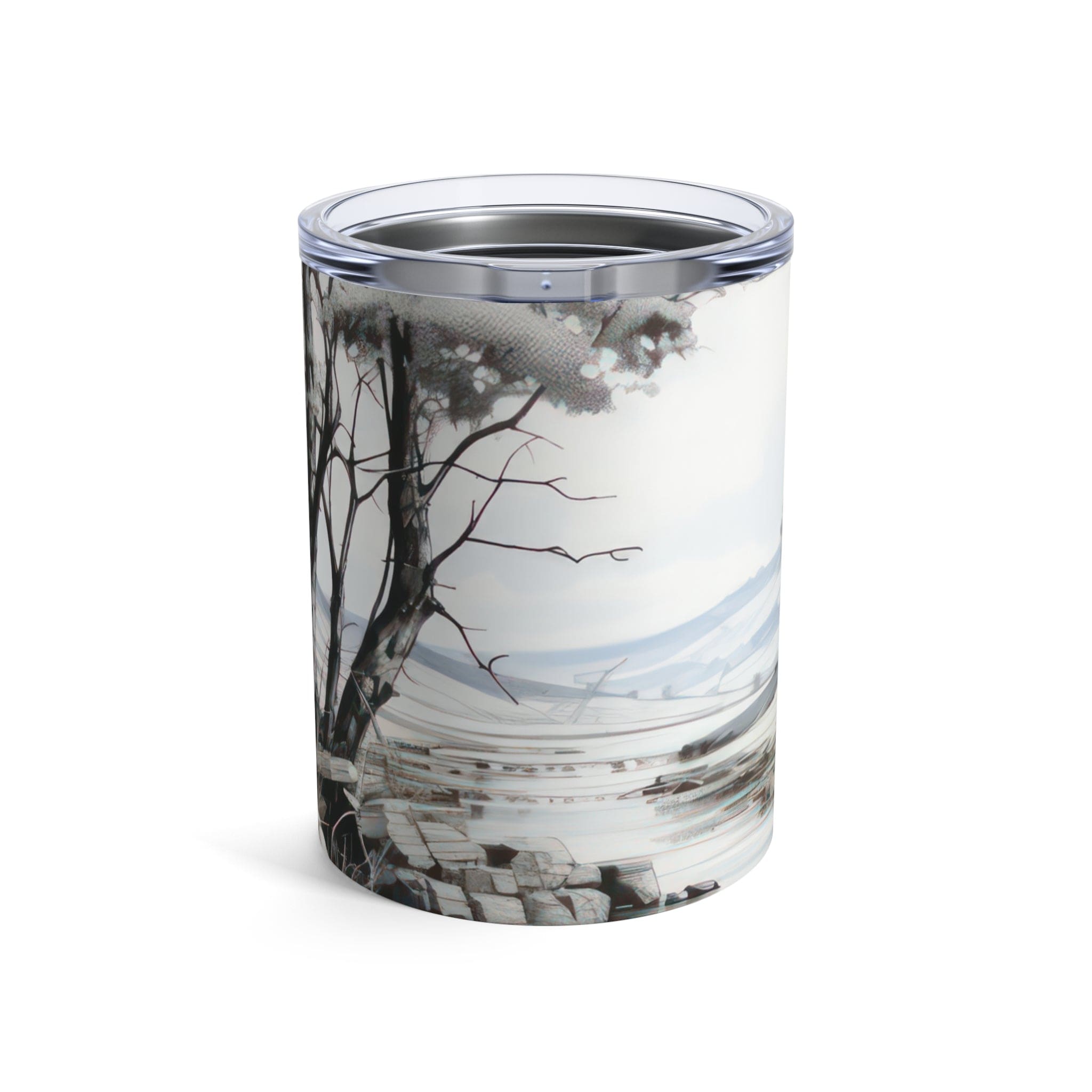 Insulated Tumbler 10oz Still Waters Watercolor Peaceful Lake Print-0