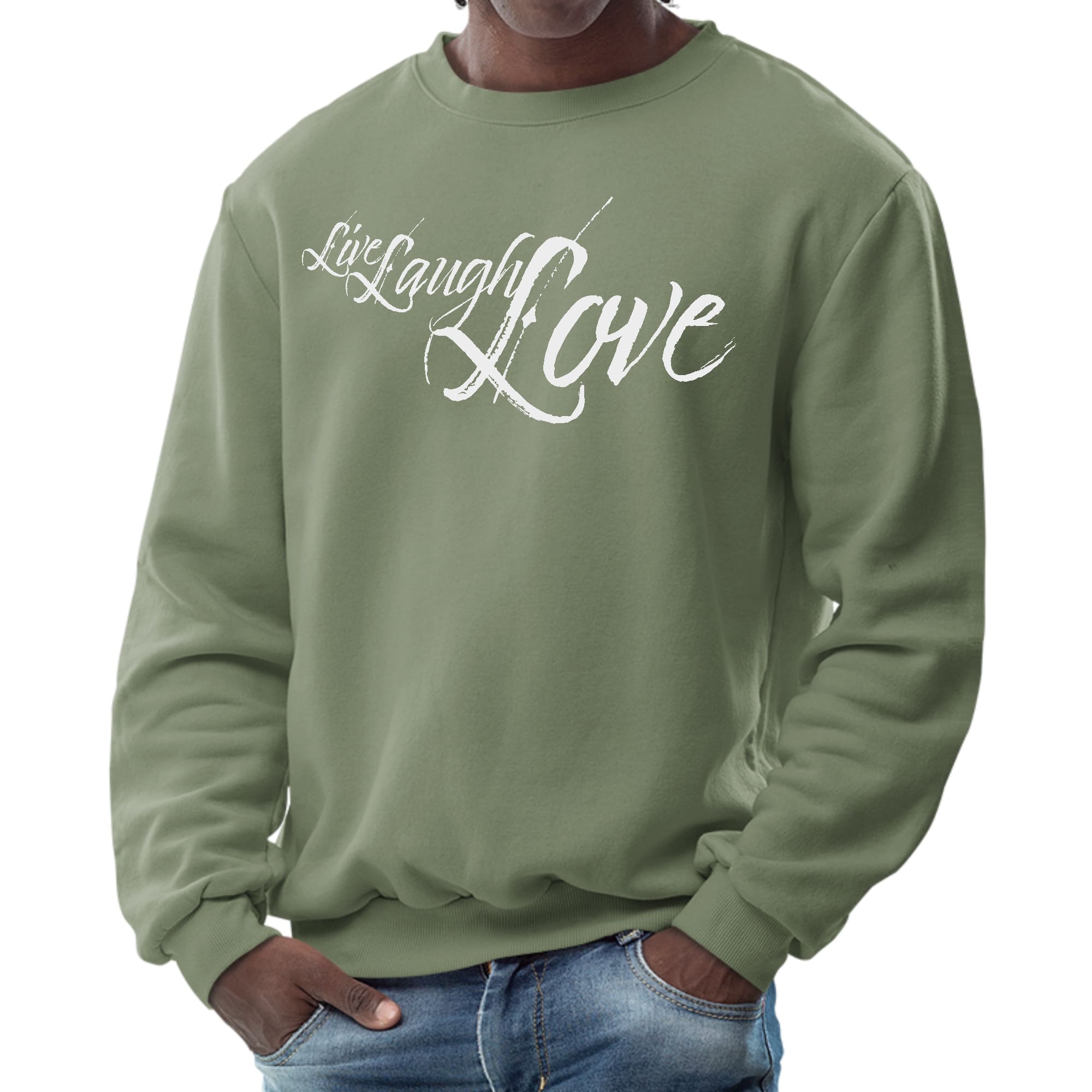 Mens Graphic Sweatshirt - Live Laugh Love Light Grey-7