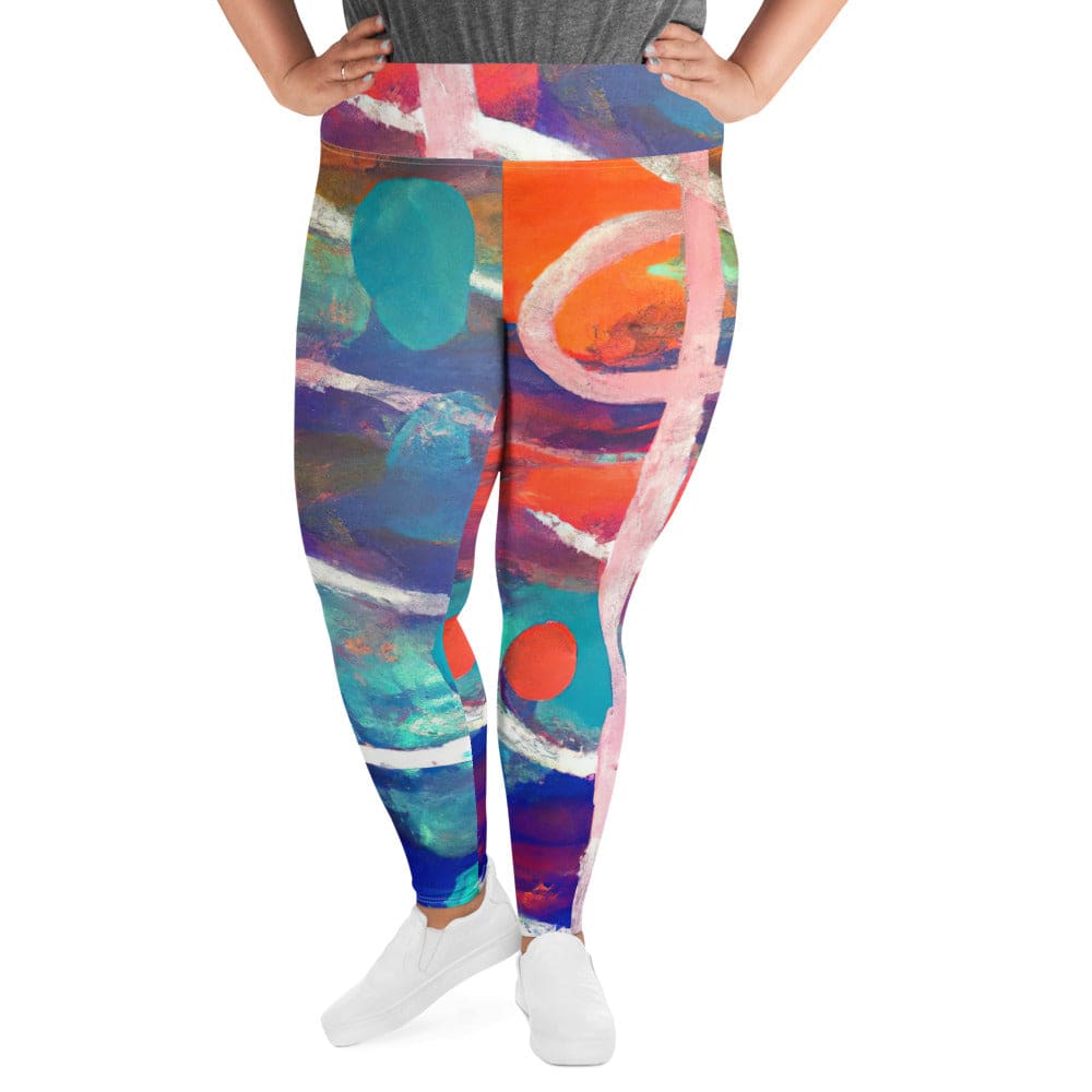 Womens Plus Size Fitness Leggings - Red Blue Multicolor Abstract Print-0