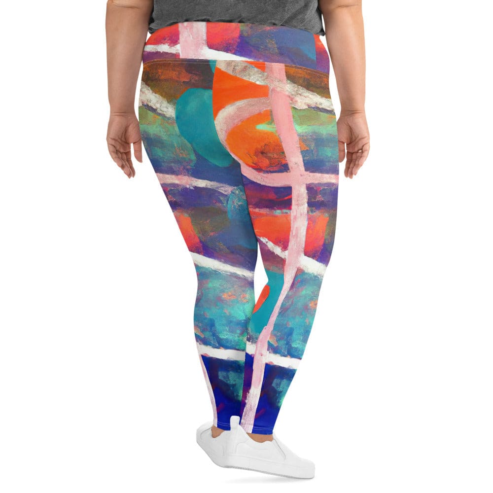 Womens Plus Size Fitness Leggings - Red Blue Multicolor Abstract Print-1